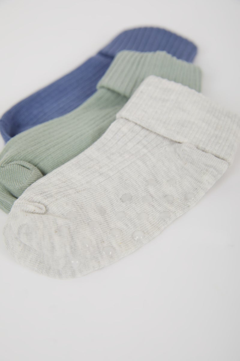 DeFacto Blue BabyBoy Baby Boy Non-Slip Sole 3 Piece Cotton Long Socks Casual - Image 3